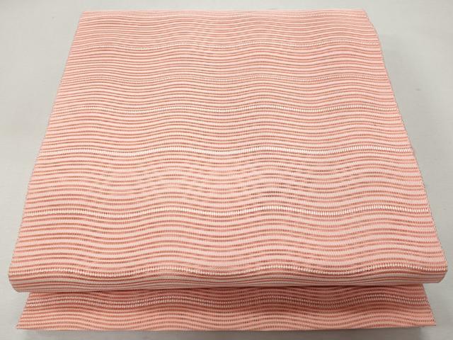 平和屋着物＊夏物　八寸名古屋帯　絽綴れ　よろけ縞　珊瑚色　正絹　逸品　CAAW5591fb