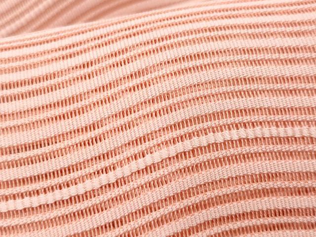 平和屋着物＊夏物 八寸名古屋帯 絽綴れ よろけ縞 珊瑚色 正絹