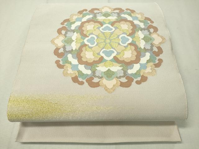 平和屋着物●爪掻き本綴れ　太鼓柄袋帯　正倉院花文　金銀糸　正絹　逸品　未使用　CAAW5639vp