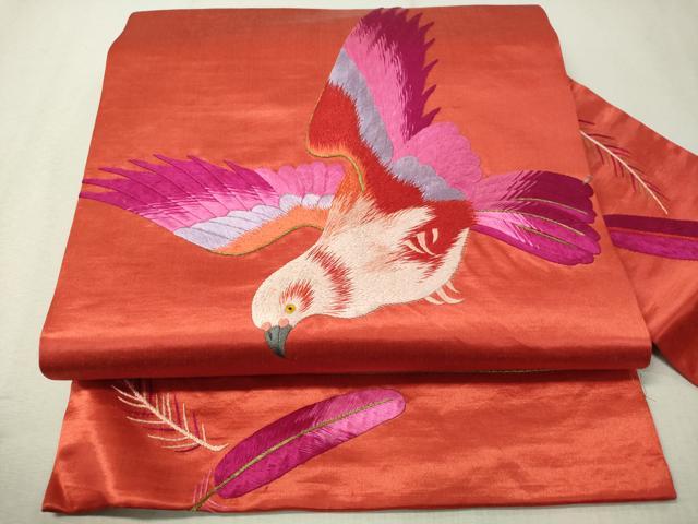 平和屋着物●アンティーク　大正ロマン　総刺繍　九寸名古屋帯　鳩　金糸　正絹　逸品　CAAW5856vp