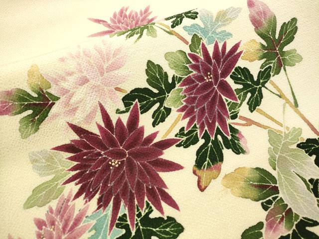 平和屋着物○九寸名古屋帯 型染め 枝菊 金彩 鬼しぼ縮緬