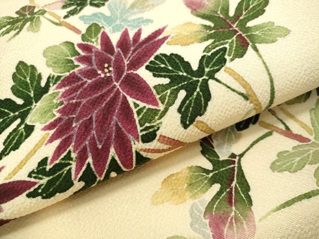 平和屋着物○九寸名古屋帯 型染め 枝菊 金彩 鬼しぼ縮緬