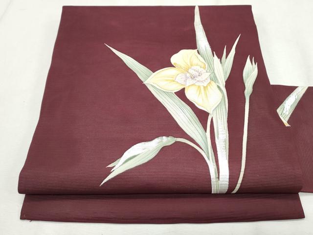 平和屋着物＊夏物　九寸名古屋帯　手描き　草花文　銀彩　正絹　逸品　CAAW6572th