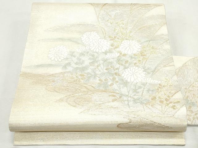 平和屋着物＊夏物　九寸名古屋帯　流水草花文　金銀糸　正絹　逸品　CAAW6585th