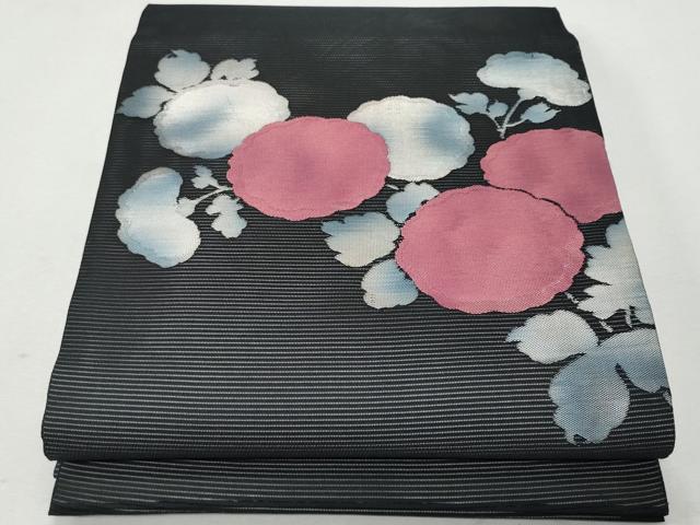 平和屋着物＊夏物　九寸開き名古屋帯　枝花文　黒地　銀糸　正絹　逸品　CAAW6893fb