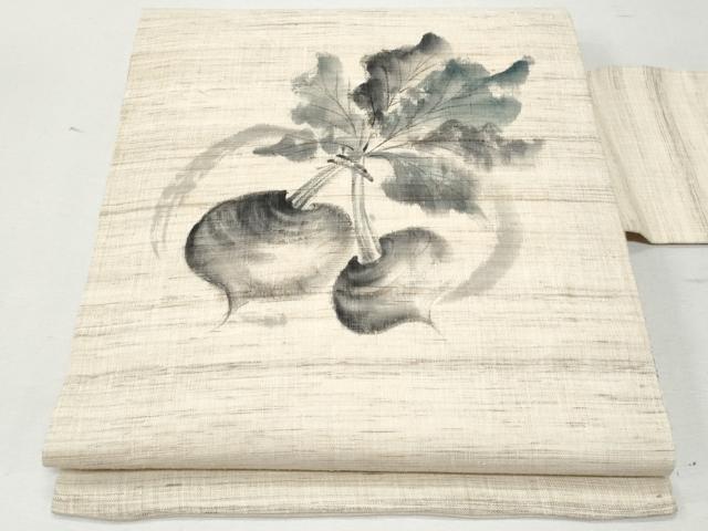 平和屋着物＊夏物　九寸名古屋帯　手描き　成り物　麻　逸品　CAAW6896fb