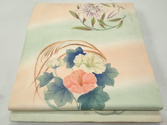平和屋着物＊夏物　アンティーク　大正ロマン　丸帯　手描き　枝花文　正絹　逸品　CAAW6934fb