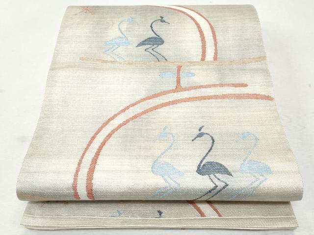 平和屋着物＊夏物　六通柄袋帯　群鶴　金糸　正絹　逸品　CAAW6969fb