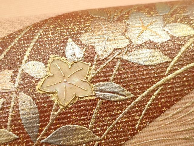 平和屋着物＊夏物 袋帯 螺鈿 草花文 金銀彩 正絹 逸品 CAAW6989fbの