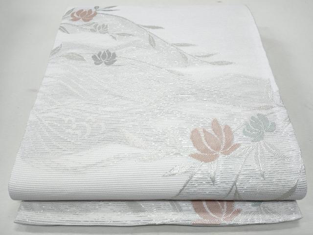 平和屋着物＊夏物　六通柄袋帯　枝花文　銀糸　正絹　逸品　CAAW6996fb