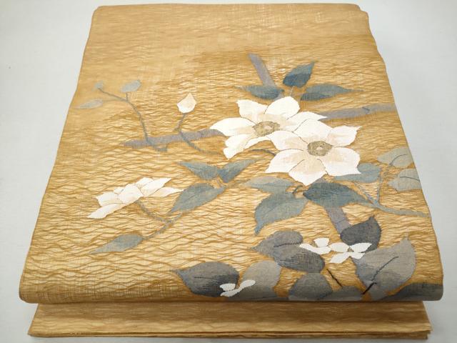 平和屋着物＊夏物　太鼓柄袋帯　すくい織　枝花文　金糸　正絹　逸品　CAAW7002fb