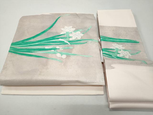 平和屋着物＊夏物　つけ帯　絽綴れ　草花文　銀糸　正絹　逸品　CAAW7036fb