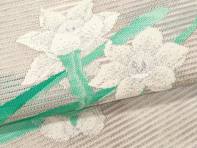 平和屋着物＊夏物 つけ帯 絽綴れ 草花文 銀糸 正絹 逸品 CAAW7036fbの