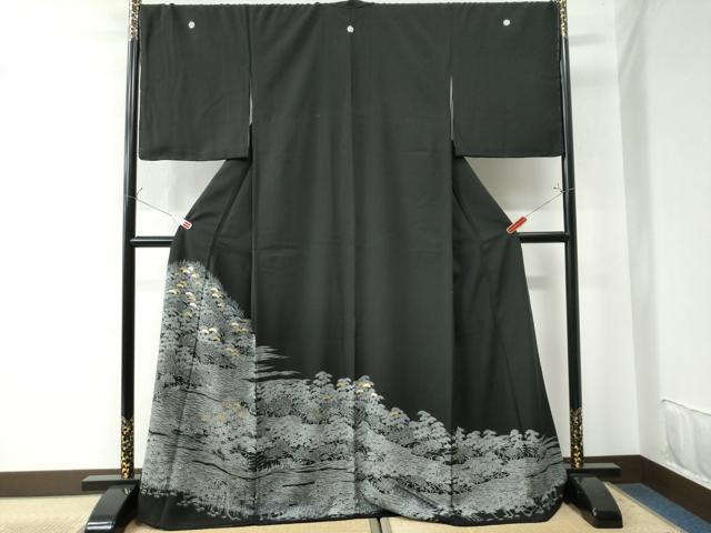 D723 黒留袖 相良刺繍 金駒刺繍 華文 落款 正絹 着物 袷 極美品 D723