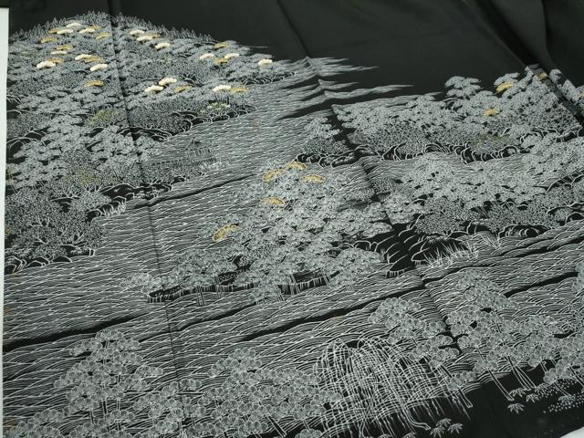 平和屋着物○豪華黒留袖 駒刺繍 浜松風景文 正絹 逸品 CAAW7202yc