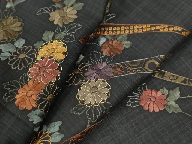平和屋着物●訪問着　本場大島紬　総刺繍　鬘帯吉祥枝菊文　金糸　正絹　逸品　CAAW7205yc