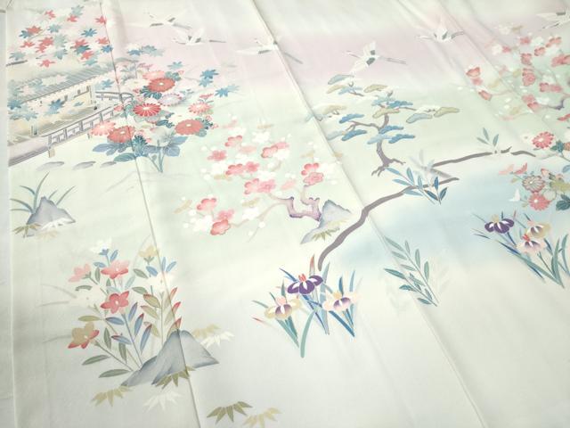 平和屋着物○訪問着 作家物 飛鶴松竹梅草花文 暈し染め
