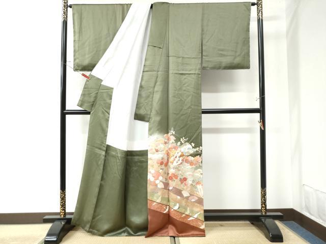 平和屋着物○豪華色留袖 作家物 雪輪飛鶴扇面草花文 暈し染め 金彩