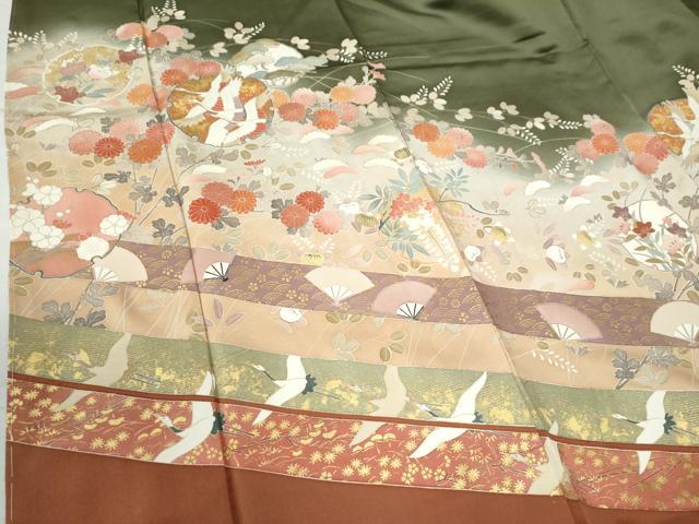 平和屋着物○豪華色留袖 作家物 雪輪飛鶴扇面草花文 暈し染め 金彩