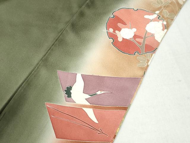 平和屋着物○豪華色留袖 作家物 雪輪飛鶴扇面草花文 暈し染め 金彩