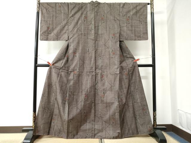 平和屋着物●本場大島紬　一元絣　草木シルエット　正絹　逸品　未使用　AAAW4357np 平和屋着物○本場大島紬 一元絣 草木シルエット 正絹 逸品 未使用