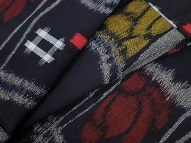 平和屋着物●久留米絣　単衣　変わり格子花文　綿　逸品　CAAW7235yc