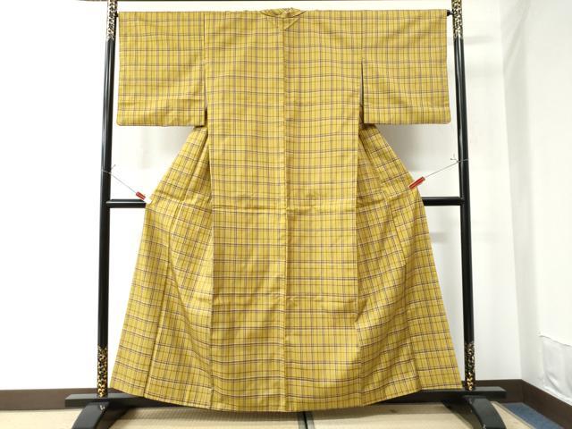 平和屋着物●本場黄八丈　平織　紬　格子柄　正絹　逸品　CAAW7238yc 平和屋着物○本場黄八丈 平織 紬 格子柄 正絹 逸品 CAAW7238yc 平和屋