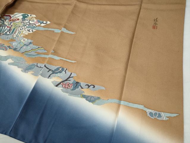 平和屋着物○訪問着 作家物 霞更紗葡萄唐草文 暈し染め