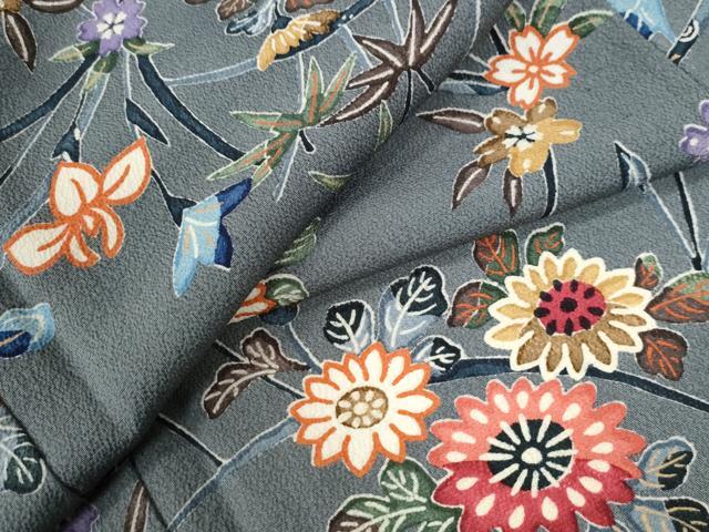 平和屋着物●上質な小紋　型染め　枝花文　鬼しぼ縮緬　正絹　逸品　CAAW7297yc