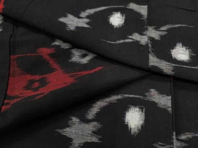 平和屋着物○久留米絣 単衣 扇面吉祥花文 綿 逸品 未使用