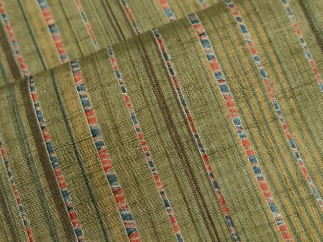 平和屋着物○伝統工芸士 七代目 吉澤与市 紬 絞り 縞 正絹