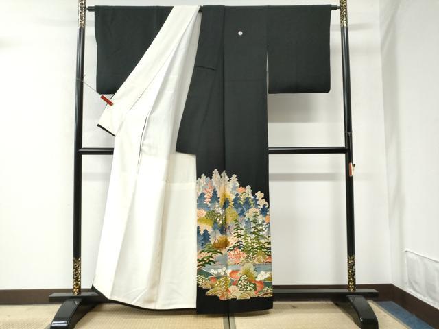 平和屋着物○本加賀友禅作家 北村比呂志 黒留袖 樹林風景文 金彩