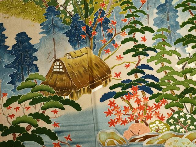 平和屋着物●本加賀友禅作家　北村比呂志　黒留袖　樹林風景文　金彩　正絹　逸品　CAAW7341yc 平和屋着物○本加賀友禅作家 北村比呂志 黒留袖 樹林風景文 金彩 正絹