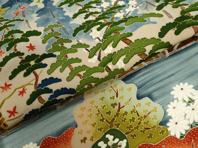 平和屋着物●本加賀友禅作家　北村比呂志　黒留袖　樹林風景文　金彩　正絹　逸品　CAAW7341yc 平和屋着物○本加賀友禅作家 北村比呂志 黒留袖 樹林風景文 金彩 正絹