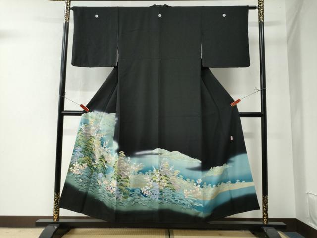 平和屋着物●十日町友禅作家　阿部佳雪　黒留袖　遠山樹林文　暈し染め　正絹　逸品　CAAW7346yc