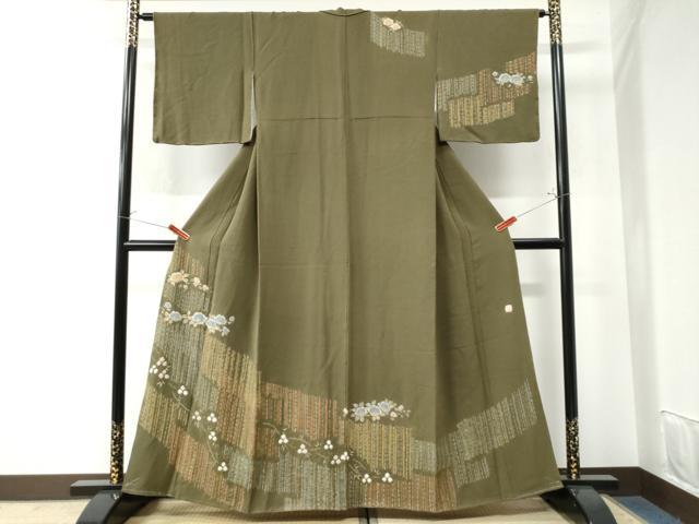 平和屋着物●十日町　名門　滝泰謹製　訪問着　枝椿吉祥文　金彩　鬼しぼ縮緬　正絹　逸品　未使用　CAAW7360yc