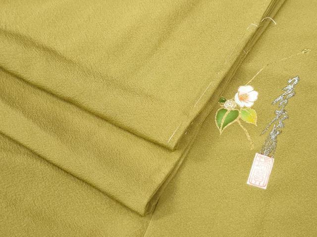 平和屋着物●本草木染作家　瑞寶　色無地　堅牢草木花泥染　桑染色　反端付き　正絹　逸品　未使用　CAAW7387yc