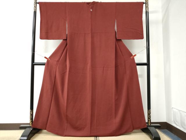 平和屋着物○上質な色無地 蘇芳色 鬼しぼ縮緬 正絹 逸品 CAAW7392yc