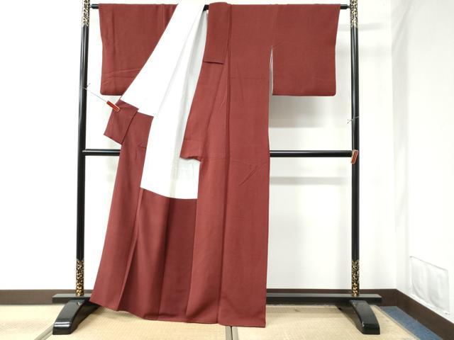 平和屋着物○上質な色無地 蘇芳色 鬼しぼ縮緬 正絹 逸品 CAAW7392yc