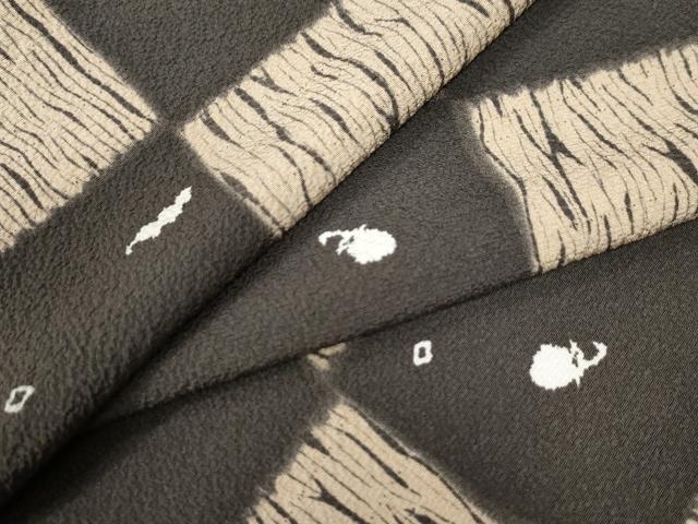 平和屋着物●上質な小紋　杢目絞り　変わり市松吉祥文　正絹　逸品　CAAW7394yc