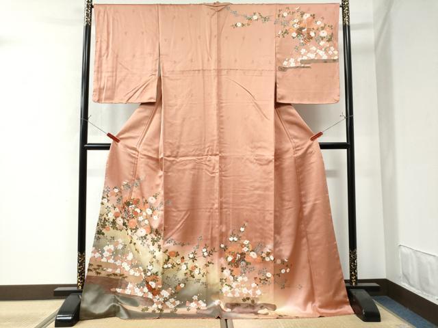 平和屋着物●訪問着　エ霞雪輪御所車草花文　暈し染め　金彩　正絹　逸品　未使用　CAAW7424yc