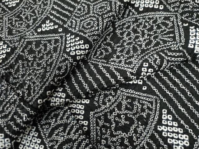 平和屋着物●上質な小紋　総絞り　地紙吉祥間道　黒地　正絹　逸品　CAAW7446yc