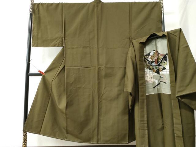 平和屋着物●男性　髭紬　アンサンブル　色無地　璃寛茶色　正絹　逸品　CAAW7496yc