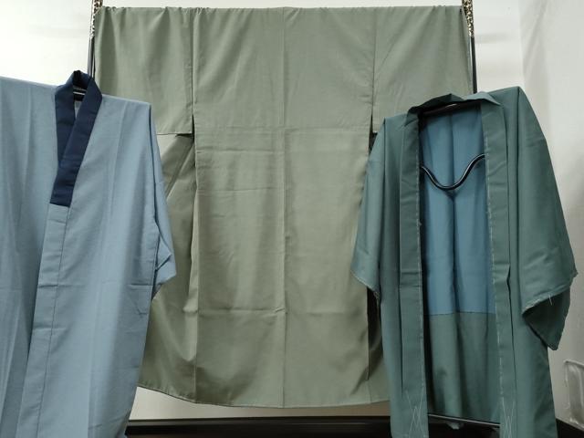 平和屋着物●男性　色無地　アンサンブル・長襦袢セット　着物：柳茶色　羽織：革色　キングサイズ　洗える着物　未使用　CAAW7526yc