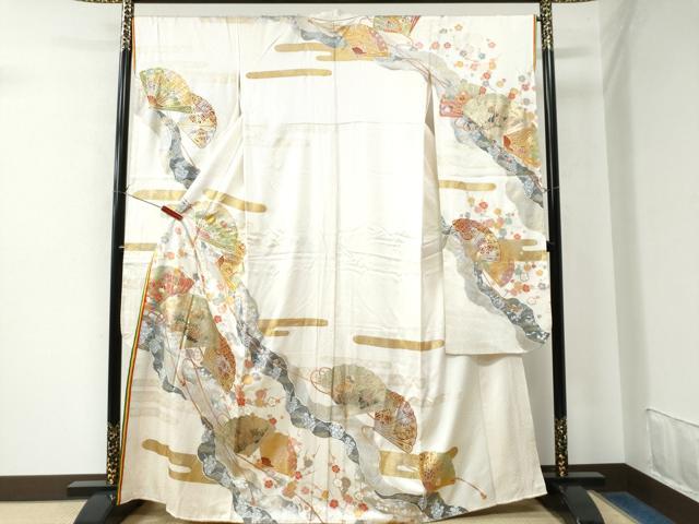 平和屋着物●ブライダルファッションデザイナー・桂由美　振袖　十二単風　道長檜扇鳳凰草花文　金彩　正絹　逸品　CAAW7569yc