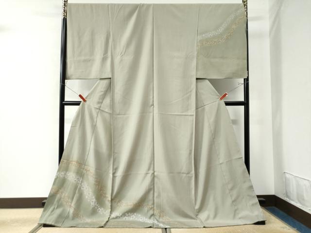 平和屋着物●訪問着　お召地　笹竹舞桜文　金彩　仮絵羽　正絹　逸品　未使用　CAAW7578yc