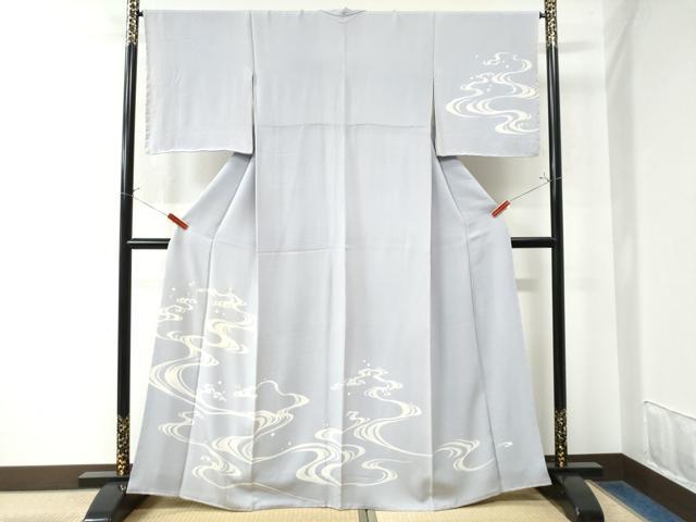 平和屋着物●訪問着　駒刺繍　立波文　鬼しぼ縮緬　正絹　逸品　CAAW7597yc