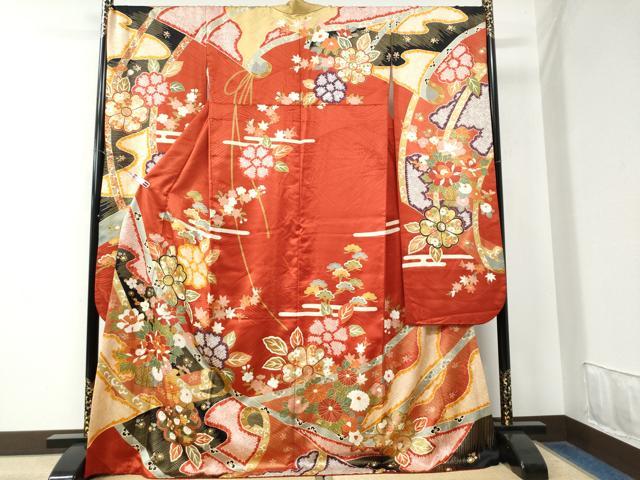 平和屋着物●豪華振袖　駒刺繍　吉祥唐草花籠文　金彩　正絹　逸品　CAAW7600yc