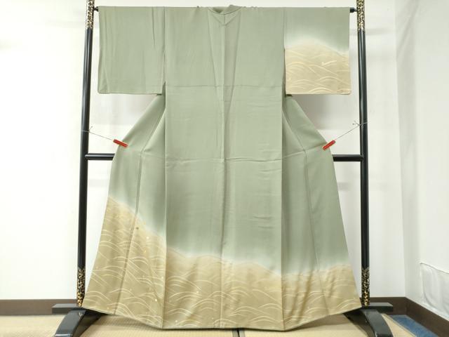 平和屋着物●訪問着　駒刺繍　立波丸文　暈し染め　金彩　正絹　逸品　CAAW7696yc