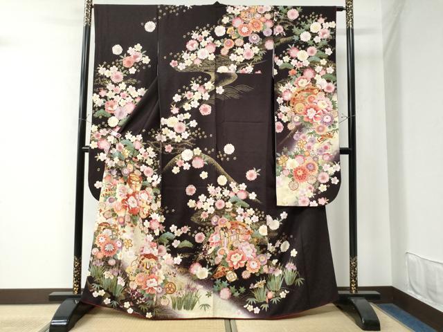 平和屋着物●豪華振袖　刺繍　貝桶毬檜扇牡丹花文　ラメ糸　暈し染め　金彩　京都きもの友禅扱い　正絹　逸品　CAAW7727yc